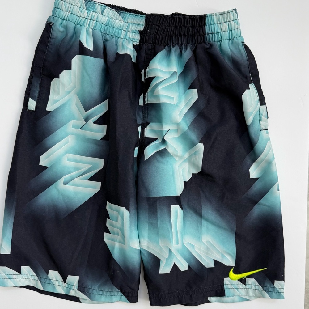 Nike Boys Black and Teal Graphic Swim Trunks